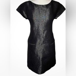 Theory Judyanne Reputation Shimmery Charcoal Metallic Silver Shift Dress Size